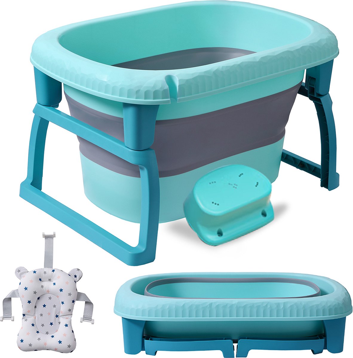 Goedkoopste K IKIDO Babybadje - Bad Baby - Babybadkuip - Opvouwbare Babybadje - met Badkussen & Badkruk -Bath Bucket - Opvouwbaar bad kinderen -Blauw