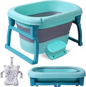 K IKIDO Babybadje - Bad Baby - Babybadkuip - Opvouwbare Babybadje - met Badkussen & Badkruk -Bath Bucket - Opvouwbaar bad kinderen -Blauw