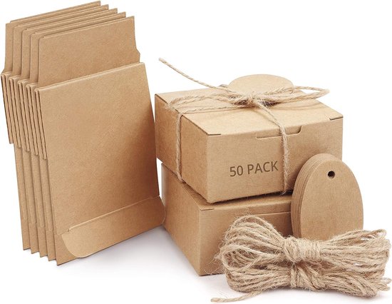 Belle Vous 20 Pak Papieren Vierkant Geschenk Doosjes met Lint – 15 x 15 x 9 cm – Kleine Doosjes Voor DIY Huwelijk en Feestgeschenken, Handgemaakte Zeep en Snoep