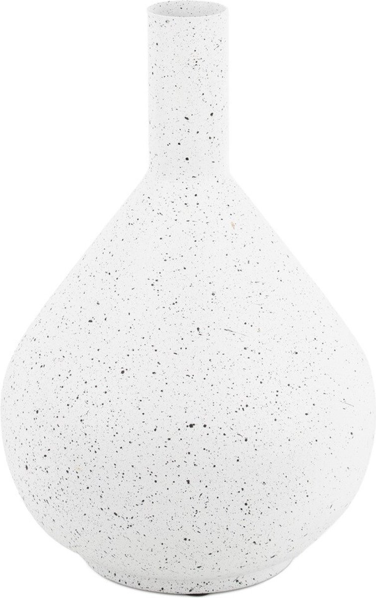 homebound by ky Metalen ornament vaas white dots | 4x20,5x30,5cm | bloemenvaas metaal Wit