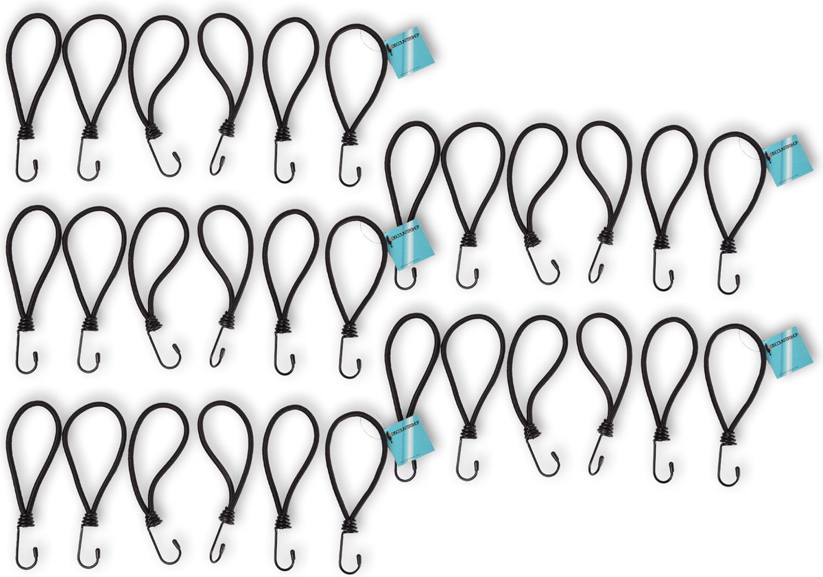 Set van 5 Mini Snelbinders met Haak – Mini Fietsaccessoires - Solide en Stevig - 20cm Zwarte Elastiek Spinbinder