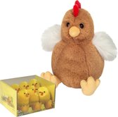 Pluche kip knuffel - 18 cm - multi kleuren - met 6x kuikens van 5 cm - kippen familie - Pasen decoratie/versiering