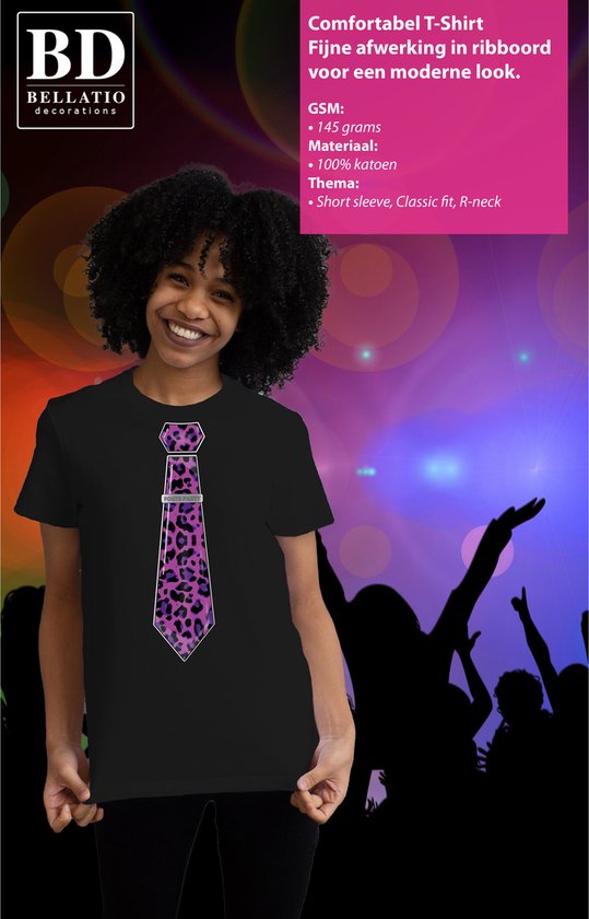 Bellatio Decorations T-shirt habillé pour femmes - cravate à imprimé léopard - violet - bad party - carnaval XS