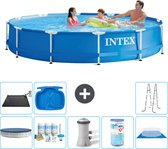 Intex Rond Frame Zwembad - 366 x 76 cm - Blauw - Inclusief Afdekzeil - Onderhoudspakket - Zwembadfilterpomp - Filter - Grondzeil - Solar Mat - Ladder - Voetenbad