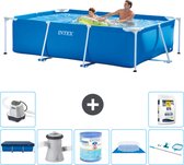 Intex Rechthoekig Frame Zwembad - 260 x 160 x 65 cm - Blauw - Inclusief Afdekzeil - Zwembadfilterpomp - Filter - Grondzeil - Schoonmaakset - Zoutwatersysteem - Zwembadzout