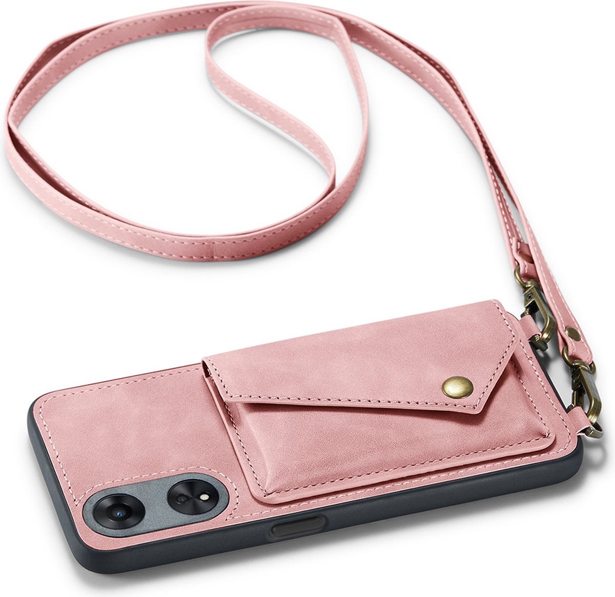 CaseMania Backcase hoesje geschikt voor Oppo A98 5G - Effen Roze - Kunstleer
