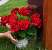 kunstgeraniums, 38 cm, kunstmatige geraniumstruiken, voor buiten, rode geranium, kunstzijden bloemen, voor thuis, tuin, terras, balkon, hangende plantenbakken (2 stuks)