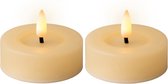 Bougies/bougies chauffe-plat Lumineo LED - 2x pcs - blanc crème - D6,8 x H5 cm - pour l'extérieur - avec minuterie