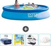 Intex Rond Opblaasbaar Easy Set Zwembad - 396 x 84 cm - Blauw - Inclusief Solarzeil - Onderhoudspakket - Zwembadfilterpomp - Filterbollen