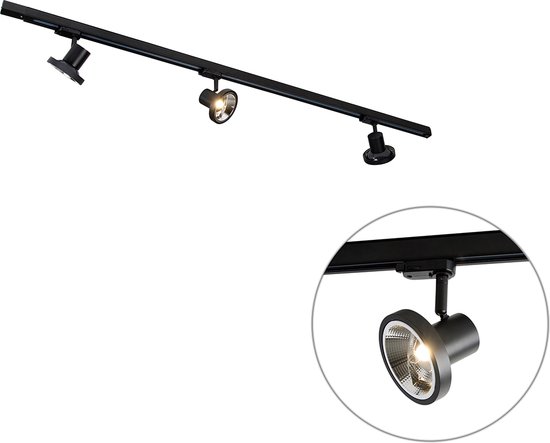 QAZQA iconic jeany - Moderne 3-fase Spot railsysteem verlichting, railverlichting geschikt voor led | Railverlichting rail - 3 lichts - L 150 cm - Zwart - Woonkamer | Slaapkamer | Keuken