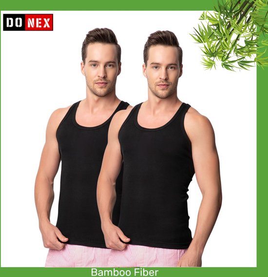 2 pack DONEX® luxe bamboe heren onderhemd - Zwart - Maat M