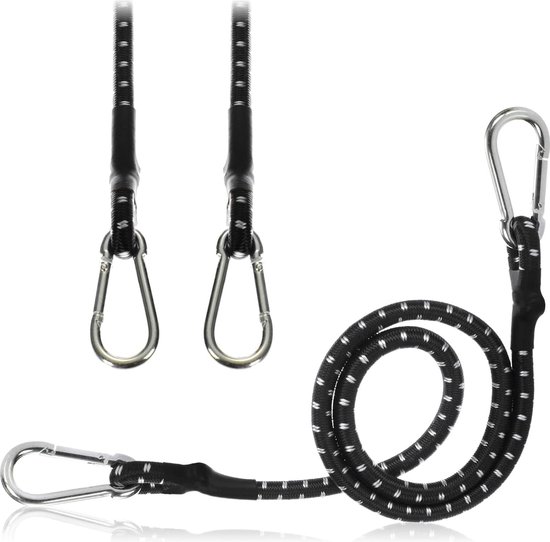 Spanrubber met haken, spanrubber met haken, spanrubber met karabijnhaak, zwart, set van 6, multifunctionele rubberen spanbanden voor bagage, camping, voor zonnezeil, tarps, tuin, fiets, auto (6 x 40