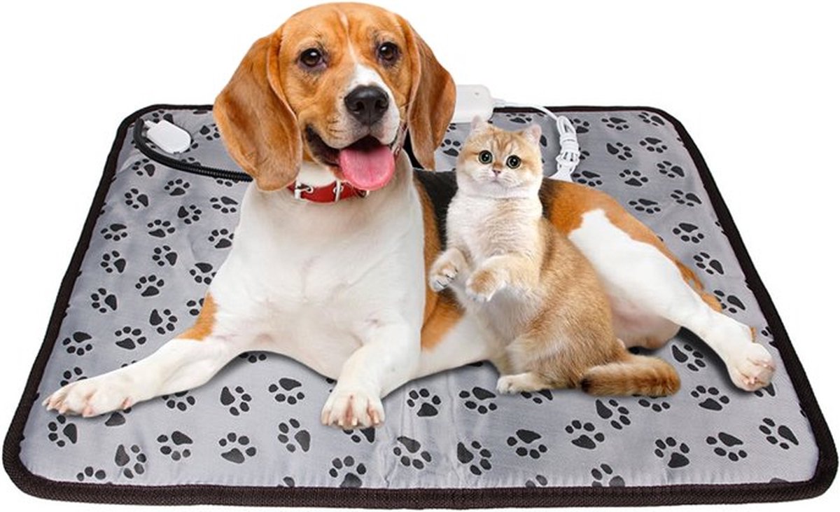 Huisdier Verwarmingskussen, Waterdichte Elektrische Verwarmingsmat Binnen Verstelbaar Anti-Bite Staalkoord Hond Warme Bed Mat voor Honden Katten 45x45CM
