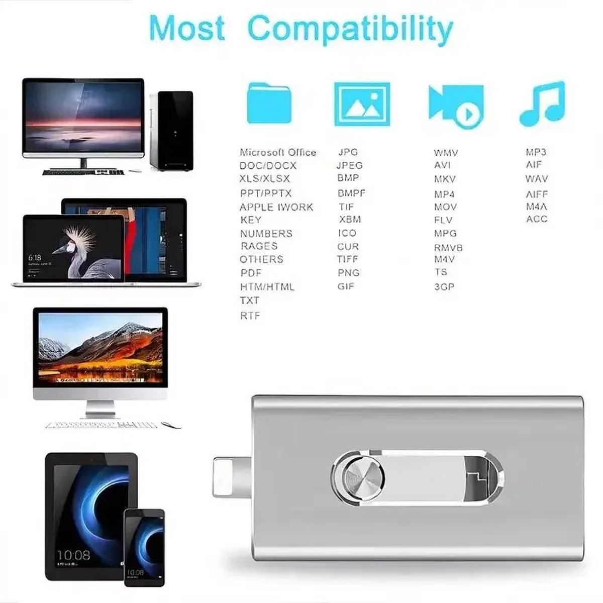 4-in-1 USB-stick voor smartphone, tablet en laptop