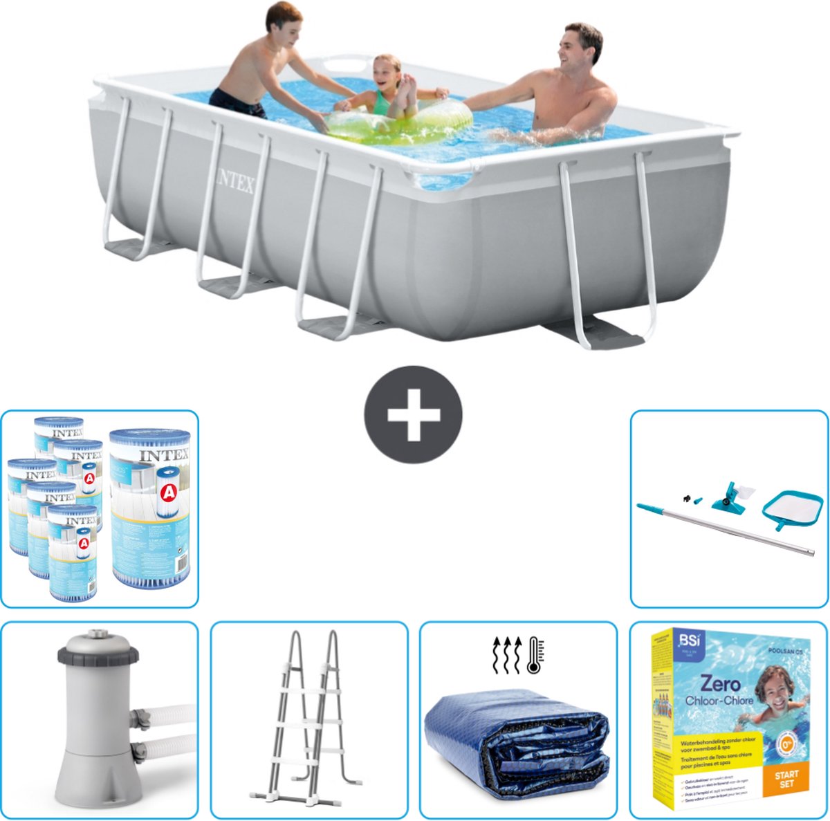 Intex Rechthoekig Prism Frame Zwembad – 300 x 175 x 80 cm – Grijs – Inclusief Pomp – Ladder Solarzeil – Onderhoudspakket – Filters – Schoonmaakset Intex Rechthoekig Prism Frame Zwembad – 300 x 175 x 80 cm – Grijs – Inclusief Pomp – Ladder Solarzeil – Onderhoudspakket – Filters – Schoonmaakset