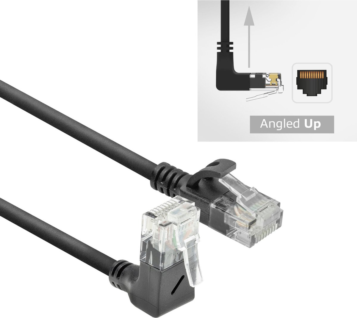 ACT DC4902 U/UTP CAT6A LSZH Slimline Patchkabel | RJ45 connectoren | 90° haaks boven | Zwart | 2 meter