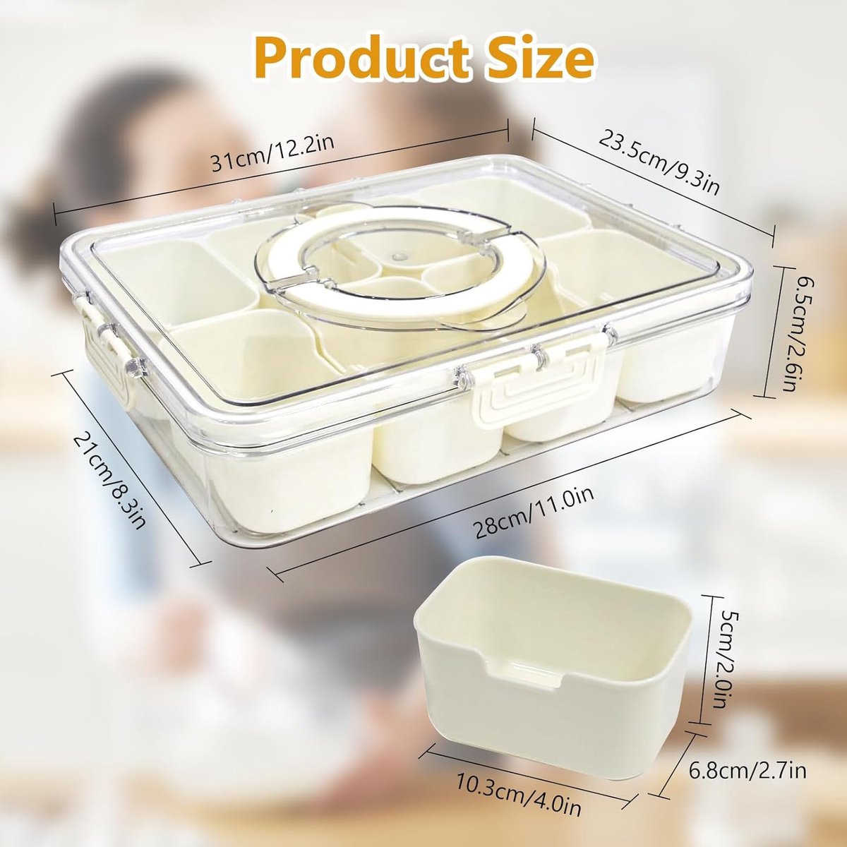 Wnddle Snackbox met 6 vakken, groot, rond, draaibaar, met deksel en
