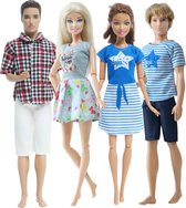 Poppenkleertjes - Geschikt voor Barbie en Ken - Set van 4 outfits - Jurken, broeken, shirt, blouse - Cadeauverpakking