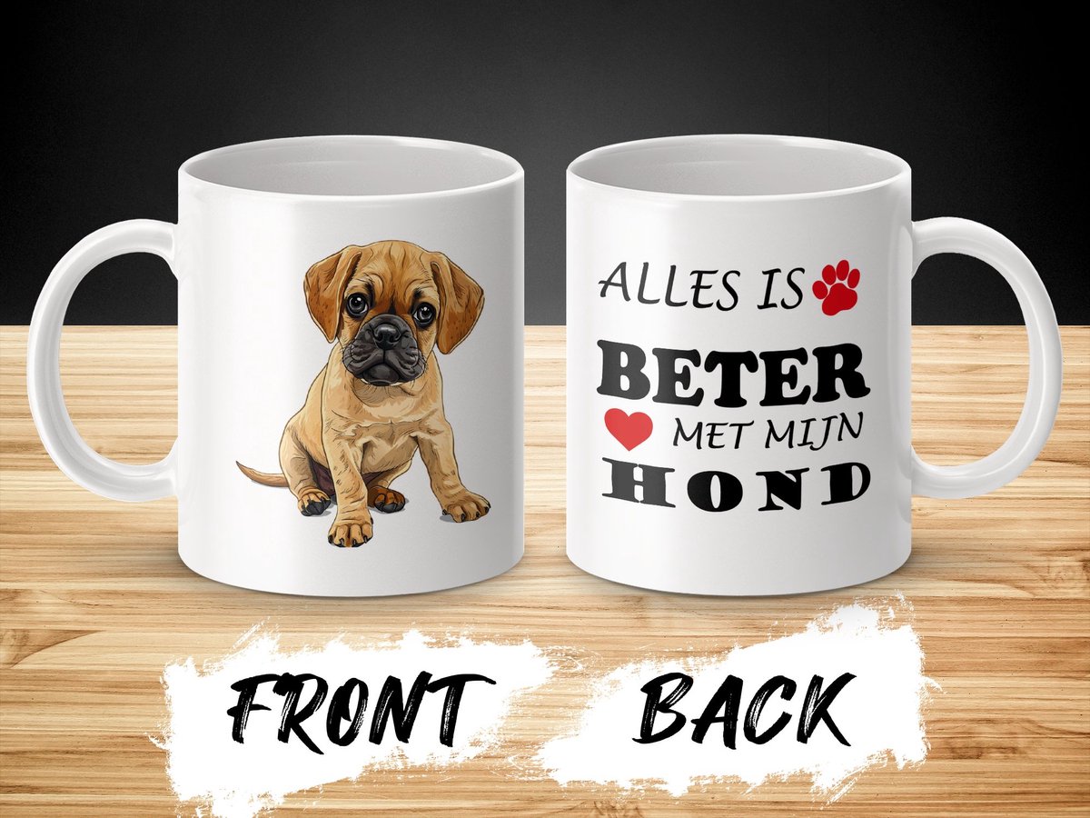 Mok Puggle Alles is beter met mijn hond - dog - doglover
