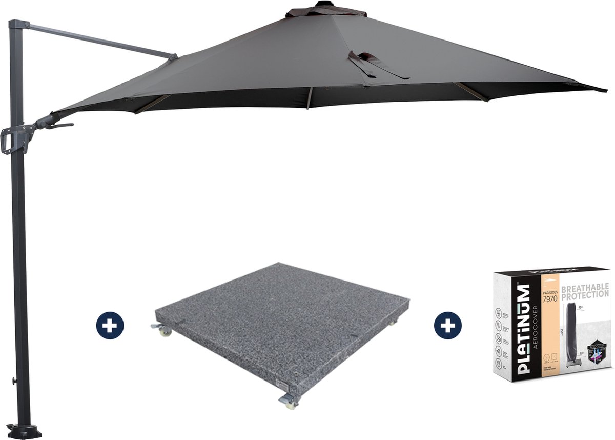 Garden Impressions GI Hawaii zweefparasol 350 cm. Donker grijs met voet en hoes