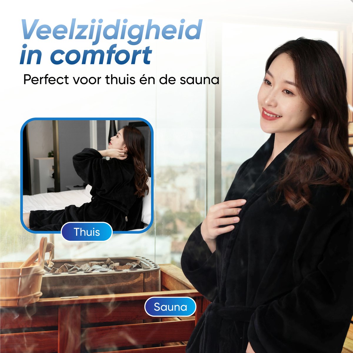 HGMD Badjas met Capuchon - Zwart - XL/XXL - Unisex - Badjas dames - Badjas heren - Wasmachine bestendig — afbeelding 2