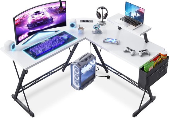 Gamebureau, computertafel met 2 stopcontacten en 2 USB-oplaadpoorten
