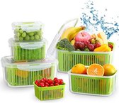 Bewaarcontainers voor vers voedsel voor in de koelkast, 5 stuks koelkastcontainers voor opslag en het vers houden van producten, magnetronbestendig met vergiet, bewaardozen voor groenten, sla, salade, fruit voor in de koelkast