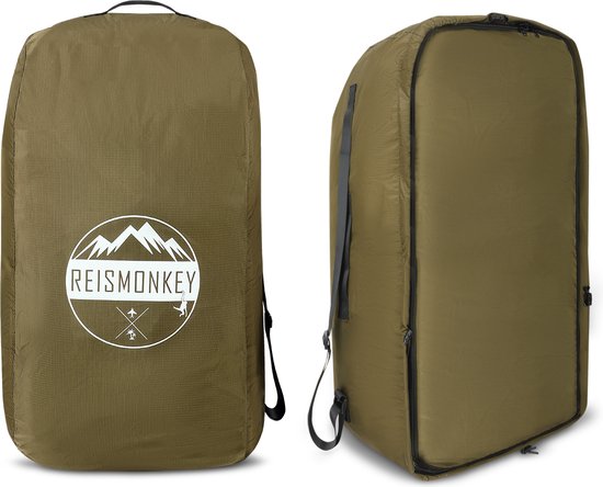 Flightbag voor backpack 2 in 1 - Reismonkey – Flight bag - raincover - Olijf – 50-80L - extra sterk