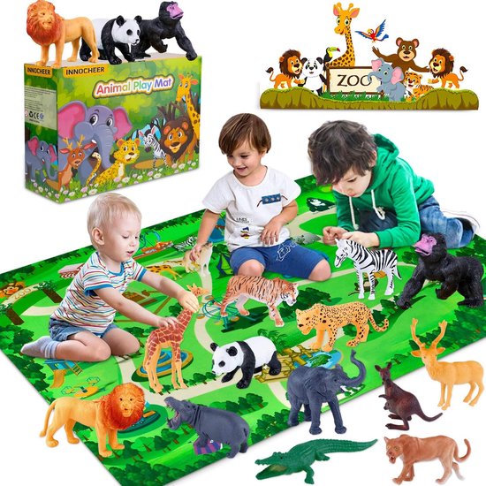 Mini Tudou Safari Tiere Spielfiguren, 12 Stück Realistische Jumbo Wild Jungle Tiere Figuren,Tierpark Spielset mit Löwe, Elefant, Giraffe, Tier Lernspielzeuf aus Plastik für Kinder Jungen udn Mädchen