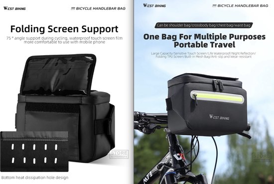 Sac de guidon vélo - Support de téléphone vélo - Support de téléphone portable vélo - Amovible - Écran tactile