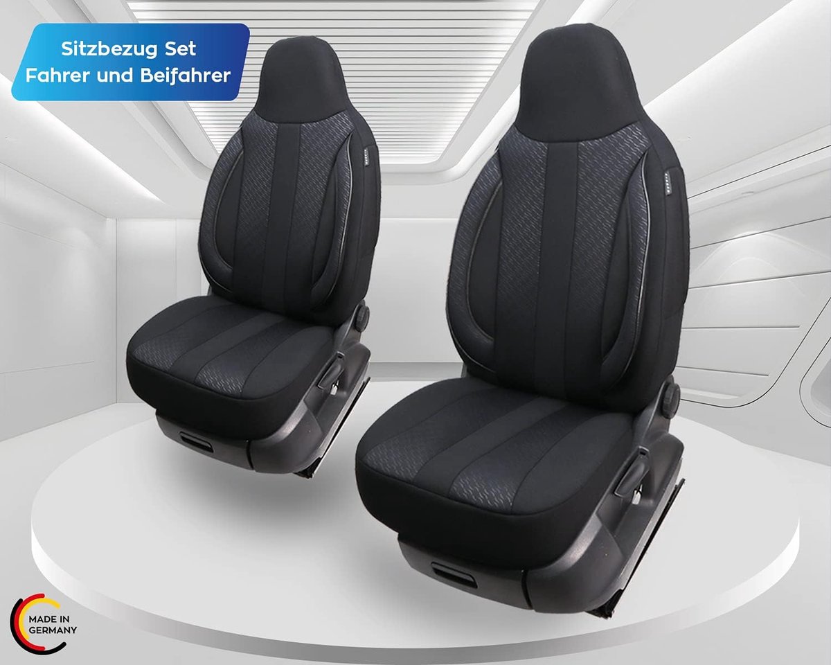 Autostoelhoezen compatibel met Smart fortwo 451 bestuurder en passagiers vanaf 2007-2014 / autostoelhoezen, set van 2 stuks, zwart (SMD504)