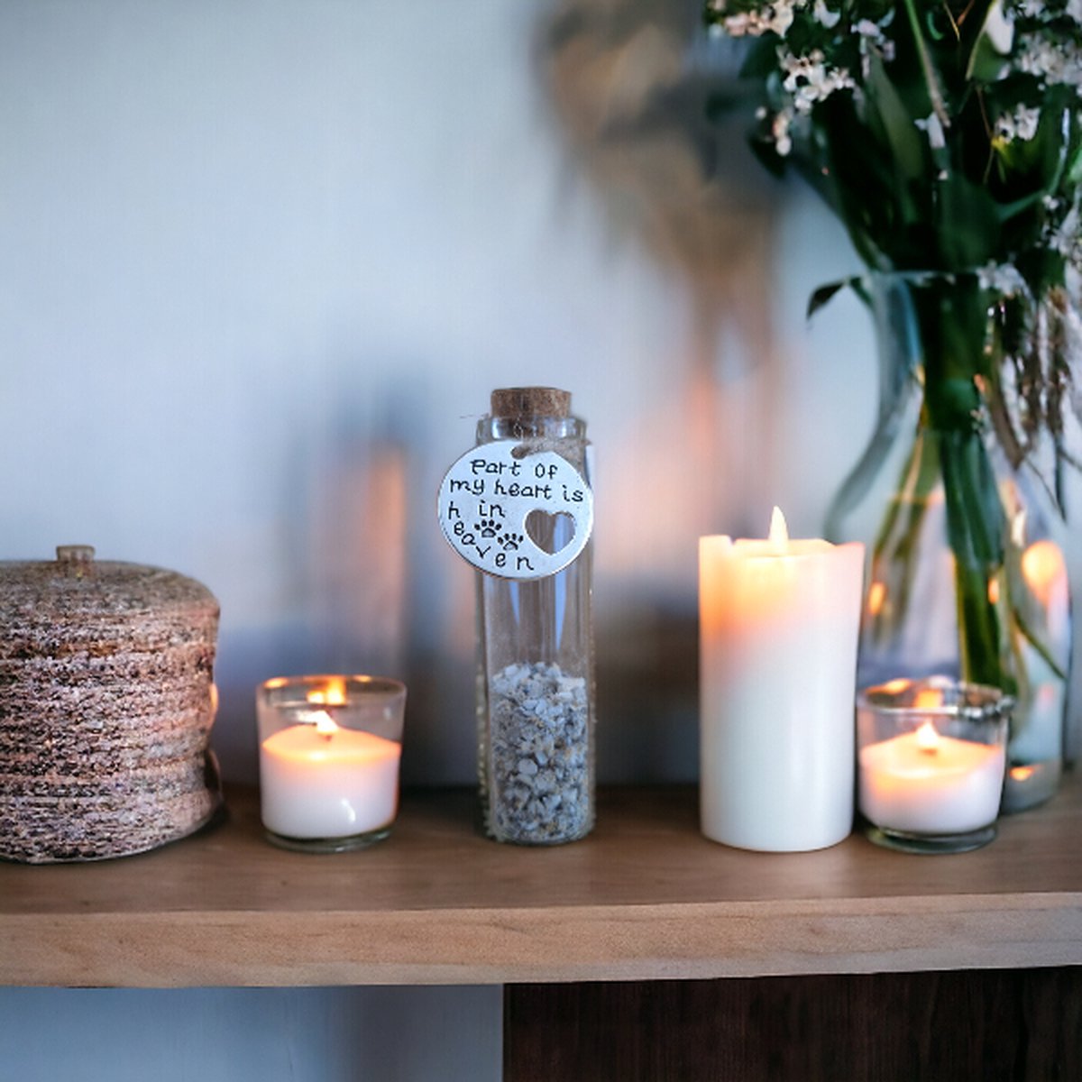 Memorial flesje Huisdier - H 8 cm - voor het bewaren van as of vacht huisdier - blijvende herinnering kat of hond - mini urn - moderne urn - urn - memorial flesje