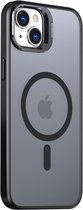 Hoesje Geschikt voor Apple iPhone 13 - Compatibel met MagSafe - Matte Beschermhoes - Back Cover met Magneet & Camera Stand - Geschikt voor Draadloos Opladen met Magnetische Ring - Zwart