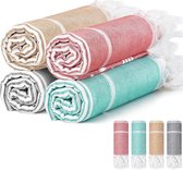 4 stuks hamamdoeken 90 x 200 cm zachte strandhanddoeken voor volwassenen absorberende grote saunadoeken, Turkse lichte badhanddoeken, compacte handdoeken voor yoga, sauna, spa, 4 kleuren