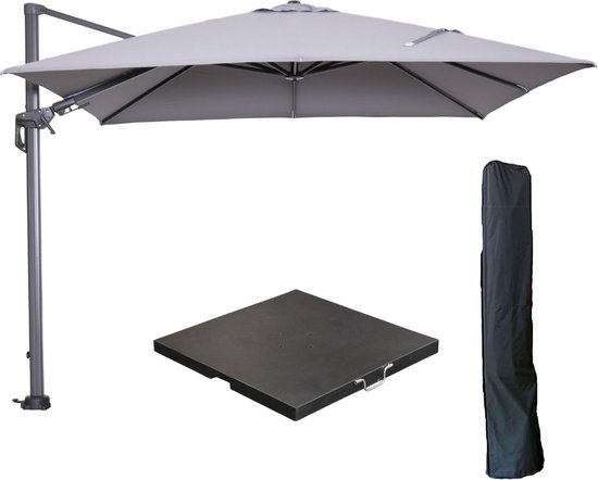 Foto: Garden impressions hawaii zweefparasol 300x300 cm carbon black licht grijs met 90kg black polished parasolvoet en parasolhoes