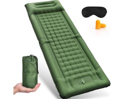 Reis-isomat, luchtmatras, zelfopblazend, verdikte opblaasbare isomat, camping met voetpers, pomp, opblaasbaar luchtmatras, ultralicht, isolatiemat met hoofdkussen, oogmasker, oordopjes