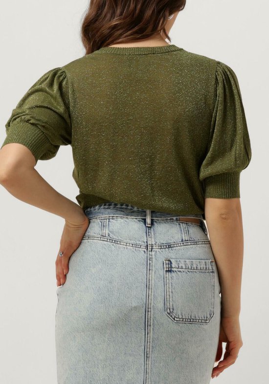 Minus Liva Puff Sleeve Metallic Knit Pullover Tops & T-shirts Dames - Shirt - Groen - Maat L