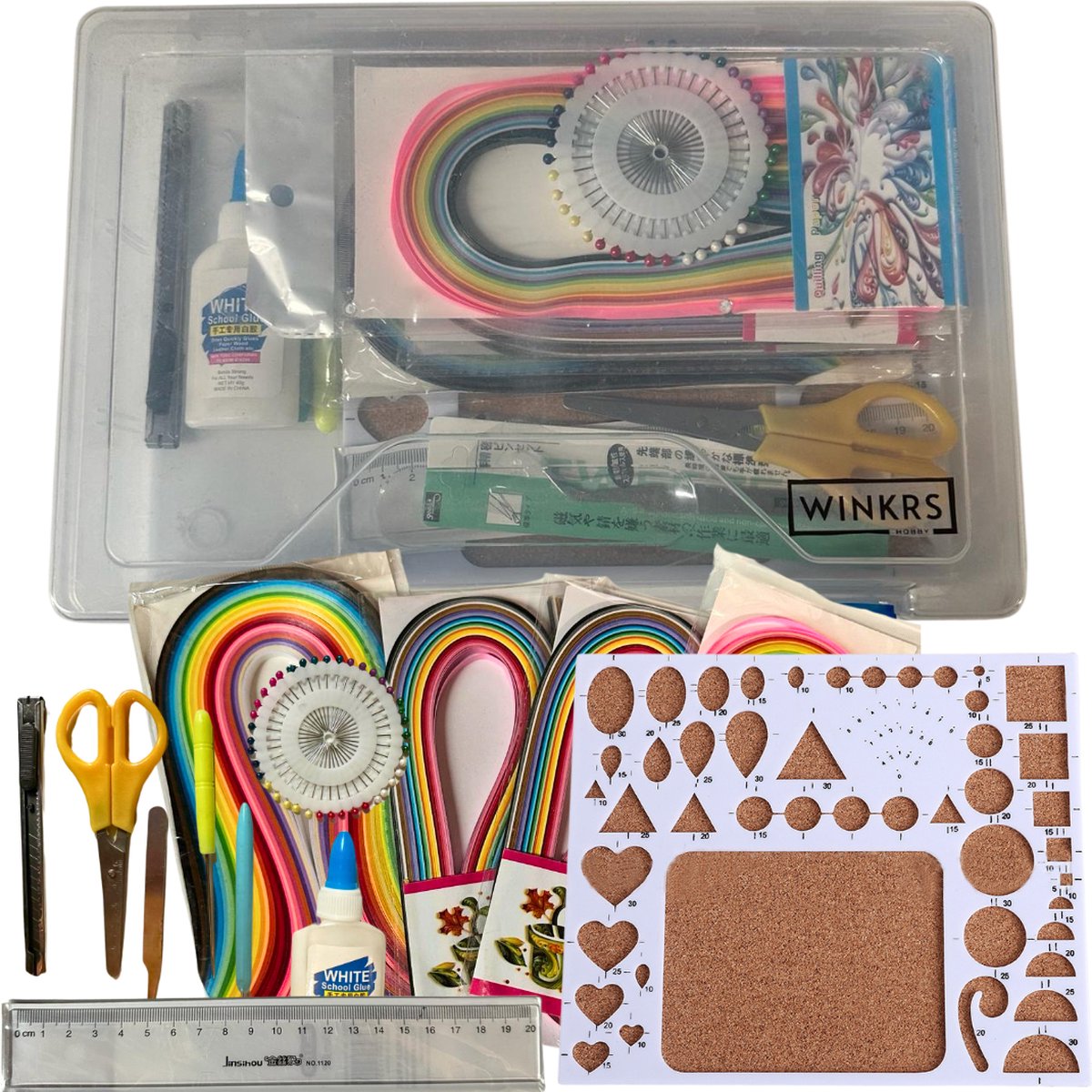 Quilling Set voor beginners in opbergbox - Filigraan papier, Bord met kurk + Spelden + Rolpen + Pincet - Gereedsschap voor filigraan papierkunst — afbeelding 6