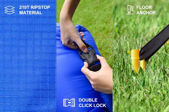 Outplea Opblaasbare ligstoel, luchtbank, draagbare ligstoel met mesh-rug, waterdichte campingligstoel voor zwembad en strand, reizen, blauw