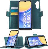 Geschikt voor Samsung Galaxy A15 - Book Case Hoesje - Uitneembaar Hoesje - Magnetische Sluiting - Portemonnee Turqoise
