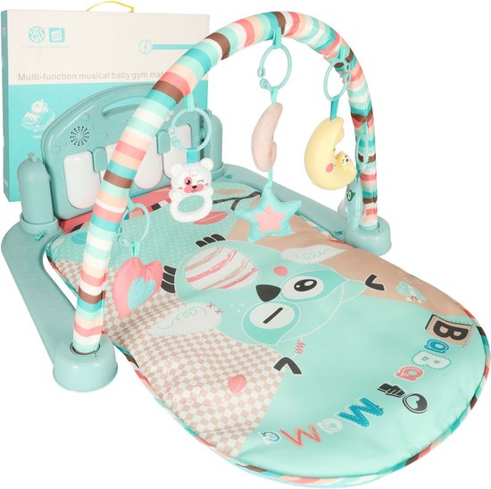 Playos® - Babygym met Piano - Blauw - 82 x 46cm - Babymat - Baby Speelmat - Interactief - Speelkleed Baby's - Baby Speelgoed - Interactieve Speelkleed
