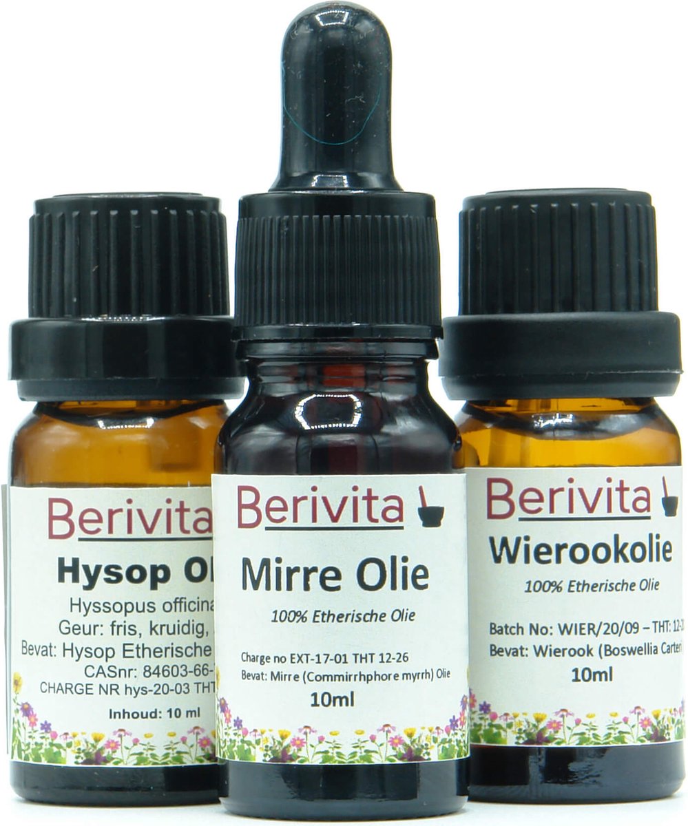 Goedkoopste Bijbelse Etherische Olie Set - Wierookolie 10ml, Mirre Olie 10ml Pipetfles en Hysop Olie 10ml - Essentiële Olie Set