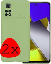 Hoes Geschikt voor Poco M4 Pro 4G Hoesje Siliconen Back Cover Case - Hoesje Geschikt voor Xiaomi Poco M4 Pro 4G Hoes Cover Hoesje - Groen - 2 Stuks