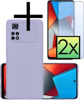 Hoes Geschikt voor Xiaomi Poco M4 Pro 4G Hoesje Cover Siliconen Back Case Hoes Met 2x Screenprotector - Lila