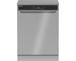 Sharp QWNA25F44BIEU - vrijstaande vaatwasser - energie label B - besteklade + topsproeier - 8 programma's - zilver met RVS deur