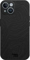 HappyCase Hoesje met leuke Fine Lines Zwart Print Geschikt voor iPhone 15 | Flexibel TPU | Stijlvolle Back Cover