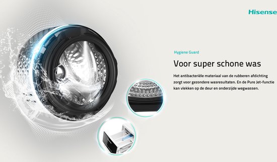 Hisense 3S Serie WF3S8043BW3/BLX - Wasmachine met Energielabel A -30% - 8kg - 72dB (A) - Steam Wash -1400 toeren - Power Wash 49' - ConnectLife - Inhoud Trommel 54 Liter