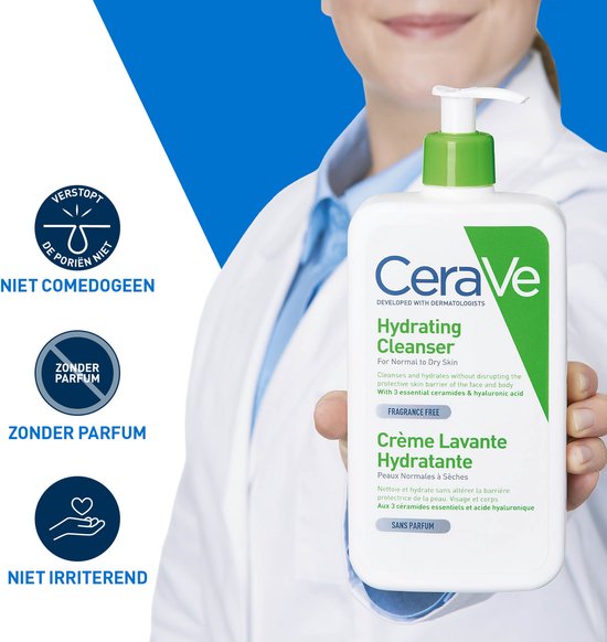CeraVe Hydraterende Reinigingscrème - voor normale tot droge huid - met 3 Essentiële Ceramiden - 473ml