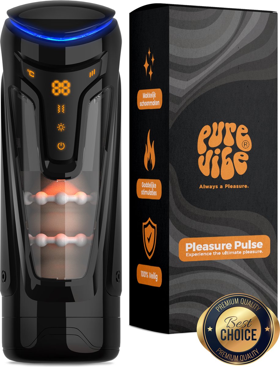 PureVibe® Pleasure Pulse Masturbator voor man - 9 vibratie standen - 9 aftrek standen - verwarmingsoptie - Sex Toys voor Mannen - Masturbators - Blowjob Masturbator - Pocket Pussy - PureVibe