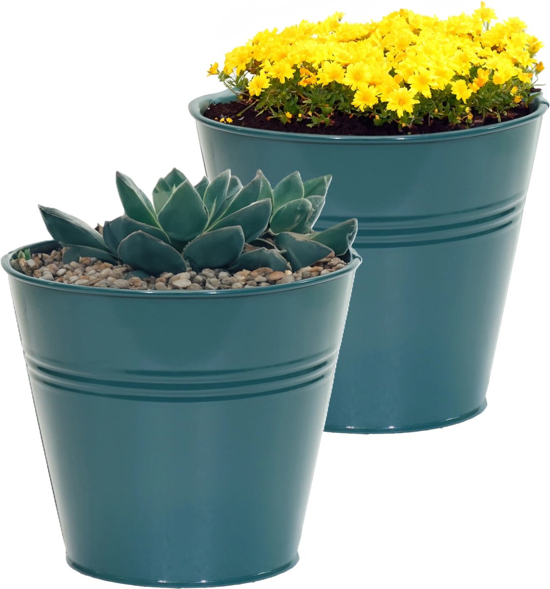 Goedkoopste Mega Collections plantenpot/bloempot Bob - 2x - zink - zeegroen - D11 X H10 cm
